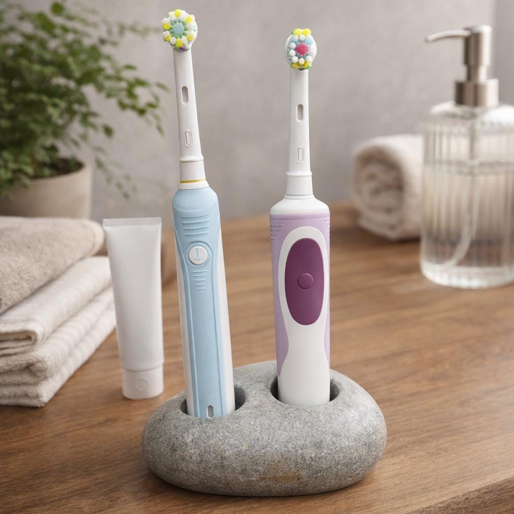 Natural Pebble Electric Toothbrush Holder – natural stone bathroom accessory – alternate view
