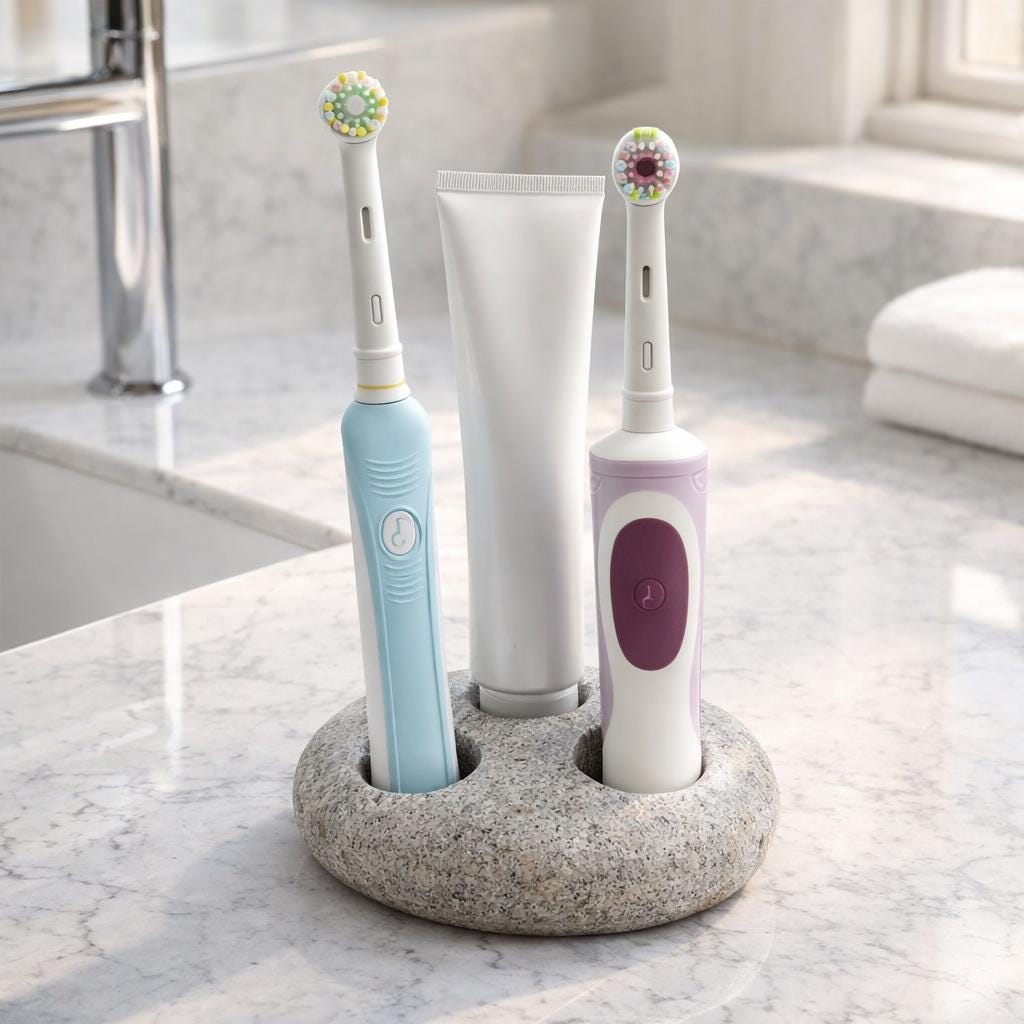 Natural Pebble Electric Toothbrush Holder – natural stone bathroom accessory – primary product view