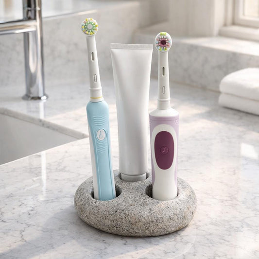 Natural Pebble Electric Toothbrush Holder – natural stone bathroom accessory – primary product view