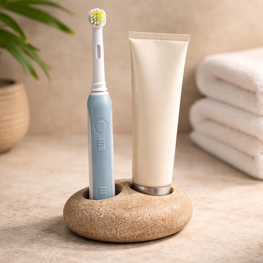 Natural Pebble Electric Toothbrush Holder – natural stone bathroom accessory – alternate view