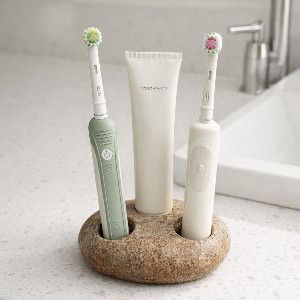 Natural Pebble Electric Toothbrush Holder – natural stone bathroom accessory – product detail