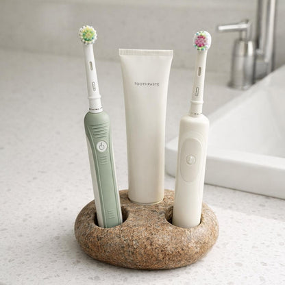 Natural Pebble Electric Toothbrush Holder – natural stone bathroom accessory – product detail