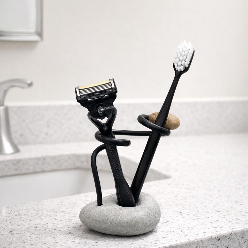 Stone Toothbrush & Cutlery Holder – natural stone bathroom accessory – detail view