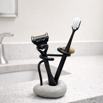 Stone Toothbrush & Cutlery Holder – natural stone bathroom accessory – detail view