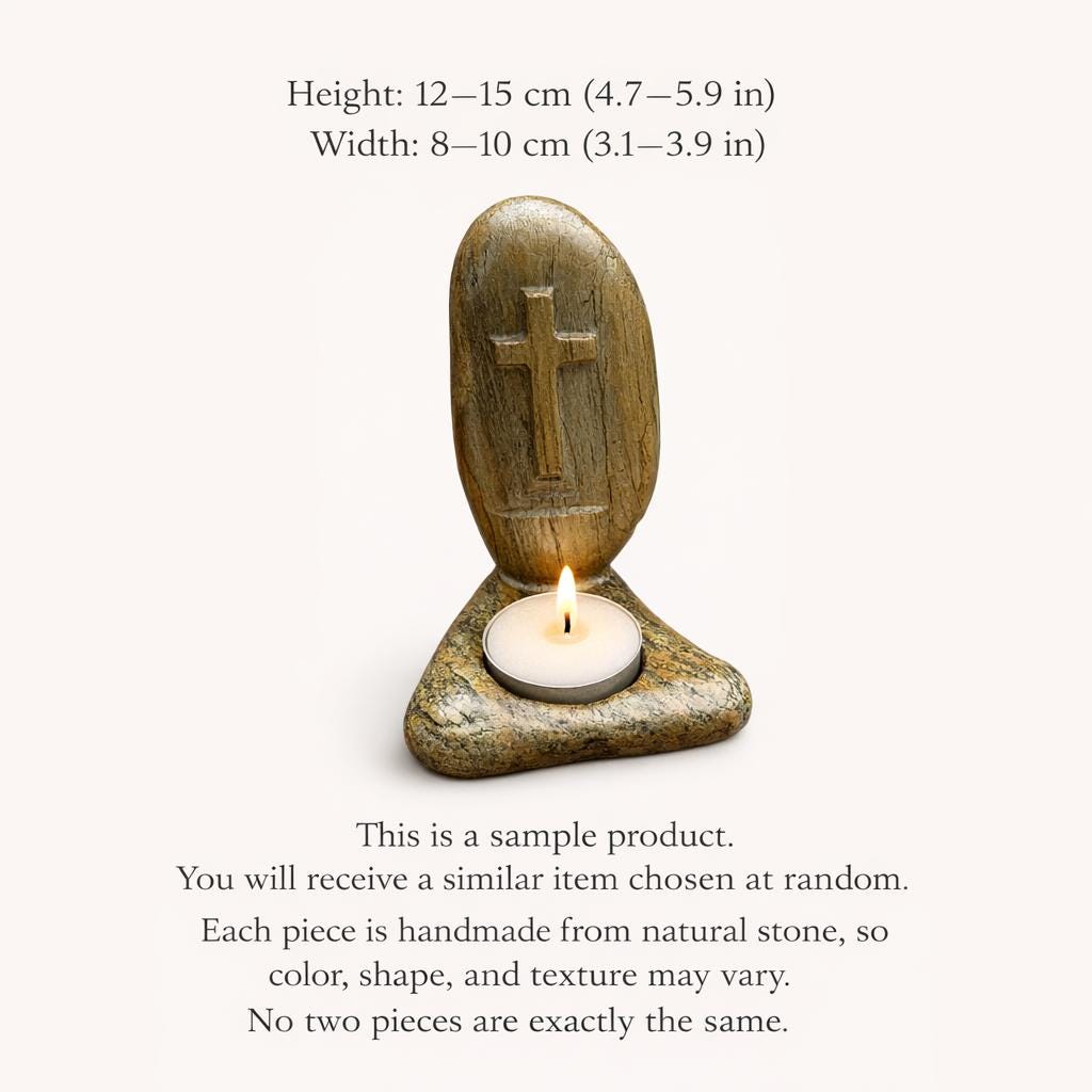 Christian Cross Stone Tealight Candle Holder – natural stone mindful home accent – alternate product view