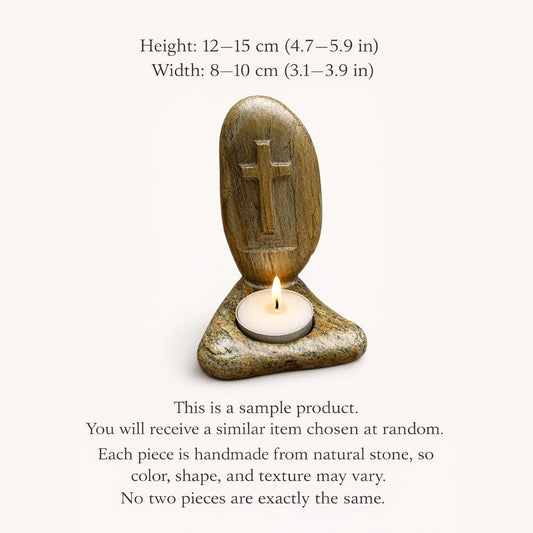 Christian Cross Stone Tealight Candle Holder – natural stone mindful home accent – alternate product view