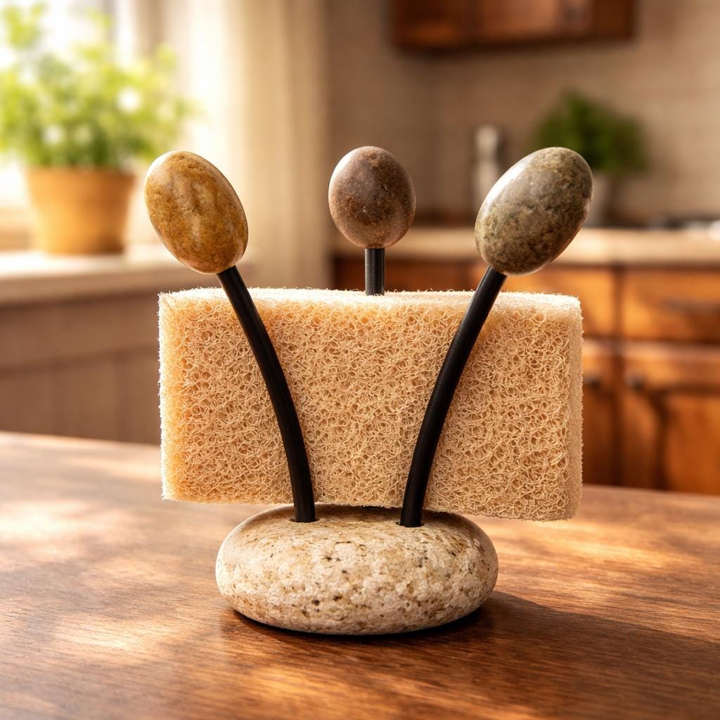 Stone Sponge Holder For Kitchen Sink – natural stone kitchen and dining accessory – alternate angle