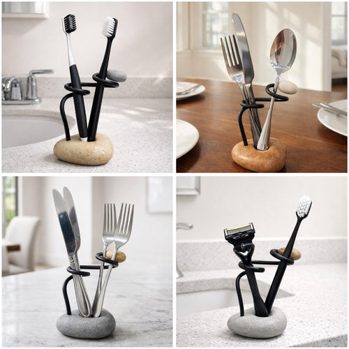 Stone Toothbrush & Cutlery Holder – natural stone bathroom accessory – primary product view