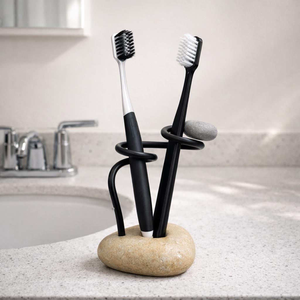 Stone Toothbrush & Cutlery Holder – natural stone bathroom accessory – product detail