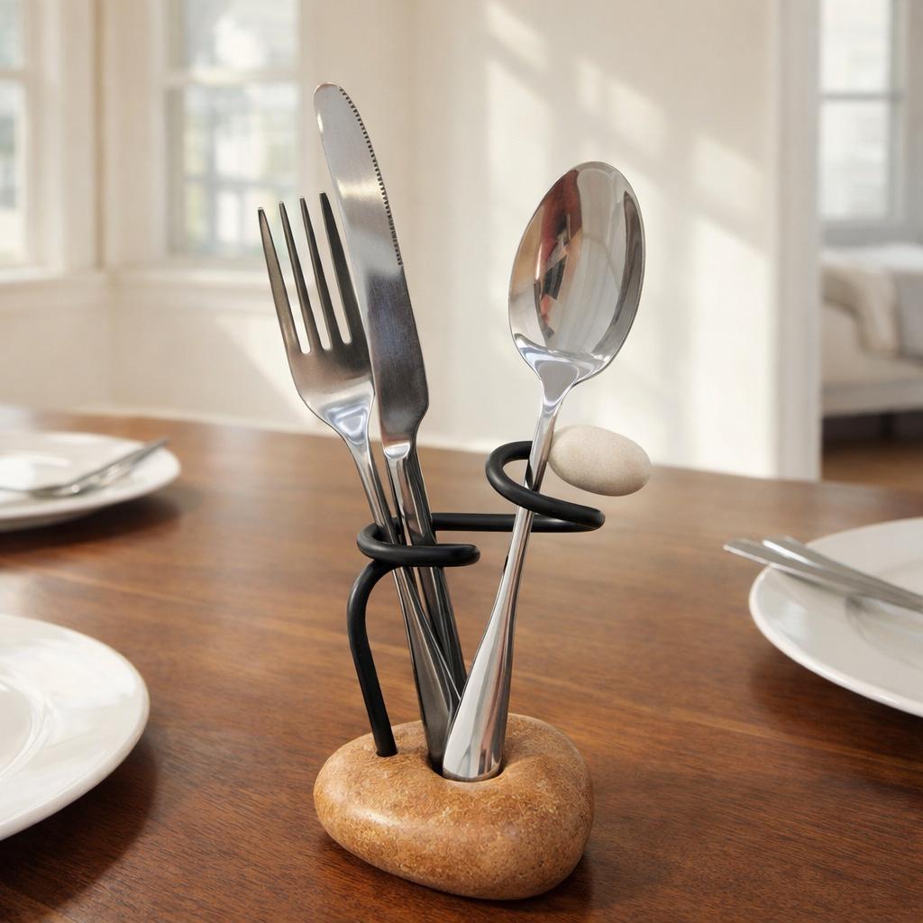 Stone Toothbrush & Cutlery Holder – natural stone bathroom accessory – product detail