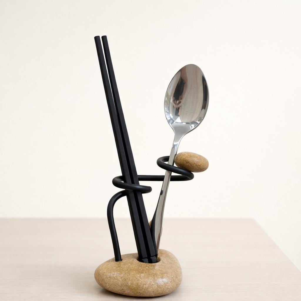 Stone Toothbrush & Cutlery Holder – natural stone bathroom accessory – alternate view
