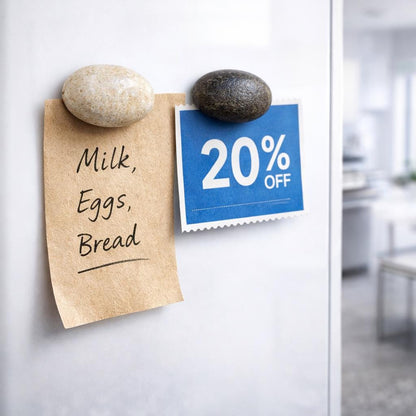 Natural River Rock Fridge Magnets - Whiteboard – natural stone mindful home accent – alternate angle