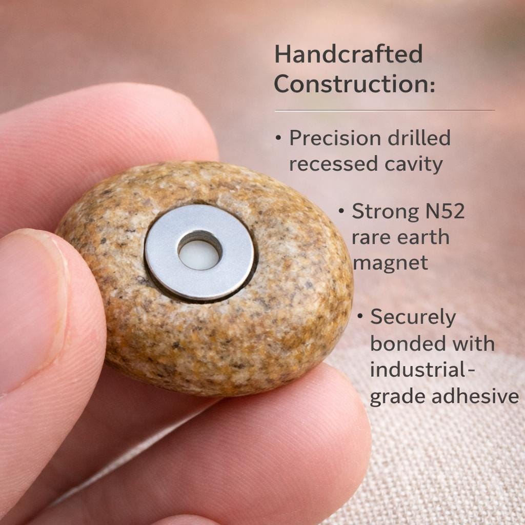 Natural River Rock Fridge Magnets - Whiteboard – natural stone mindful home accent – alternate angle