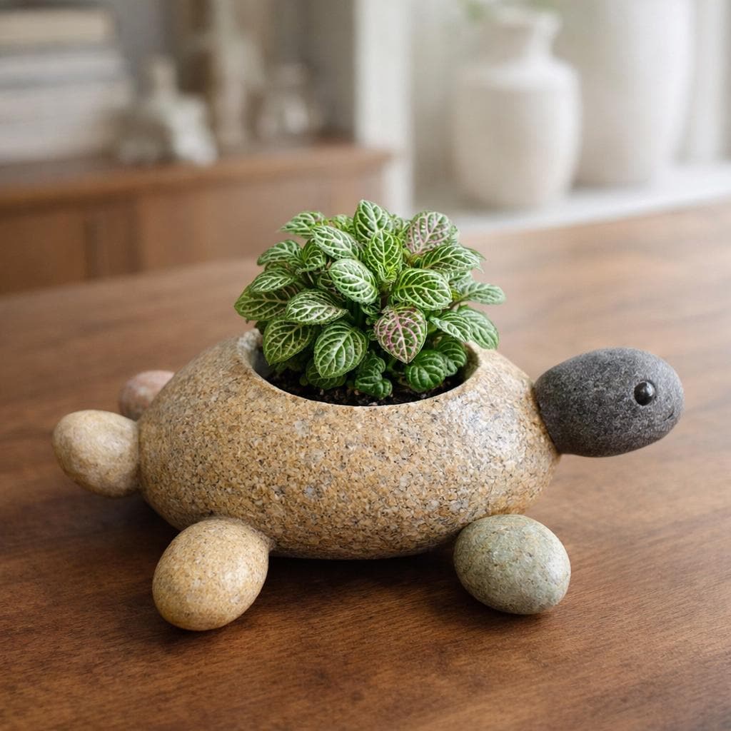 Sea Turtle Planter — Natural Stone Animal Succulent Pot – natural stone planter or floral display – alternate product view
