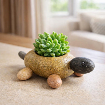Sea Turtle Planter — Natural Stone Animal Succulent Pot – natural stone planter or floral display – primary product view