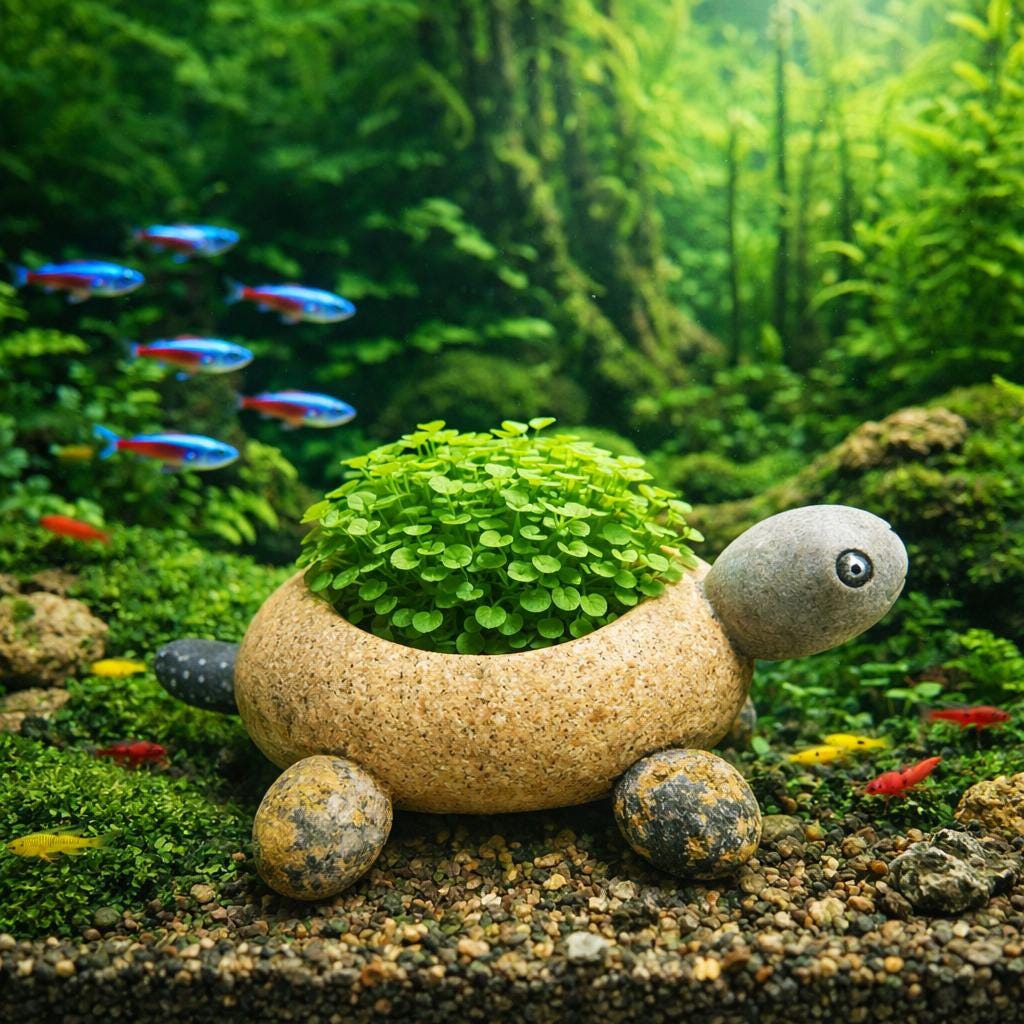 Aquarium Decor Turtle Planter – natural stone aquarium accessory – alternate angle