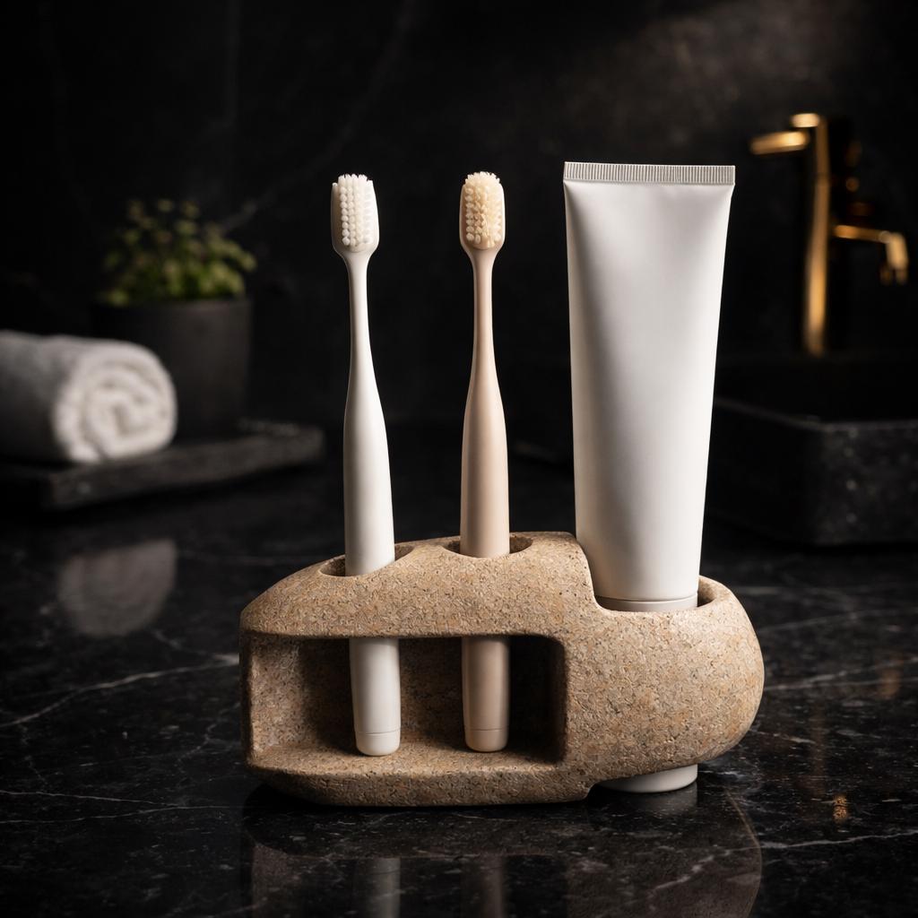 Toothbrush & Toothpaste Organizer – natural stone bathroom accessory – primary product view