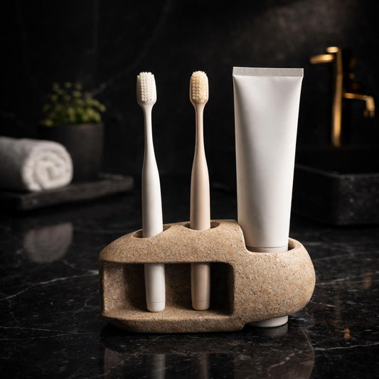 Toothbrush & Toothpaste Organizer – natural stone bathroom accessory – primary product view