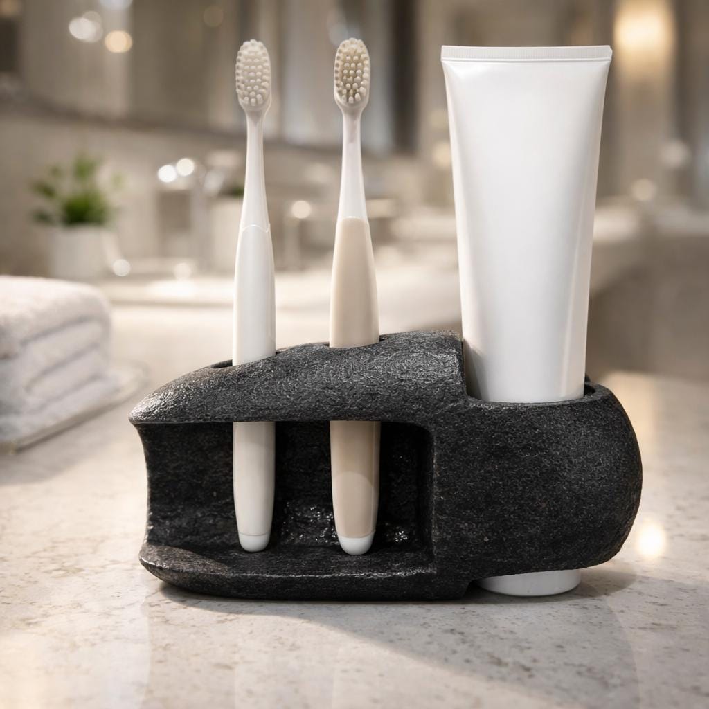 Toothbrush & Toothpaste Organizer – natural stone bathroom accessory – product detail