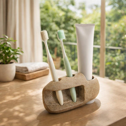 Toothbrush & Toothpaste Organizer – natural stone bathroom accessory – alternate angle
