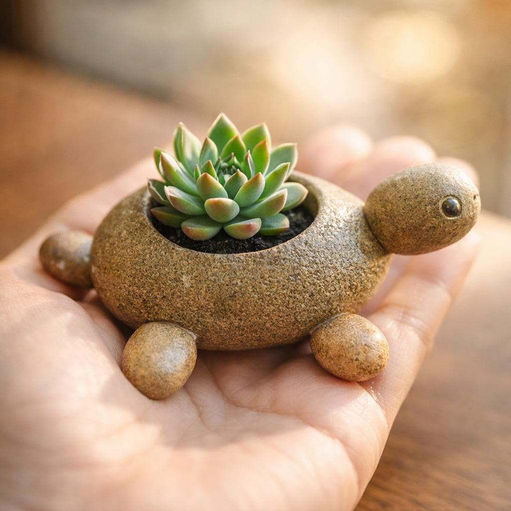 Sea Turtle Planter — Natural Stone Animal Succulent Pot – natural stone planter or floral display – alternate angle