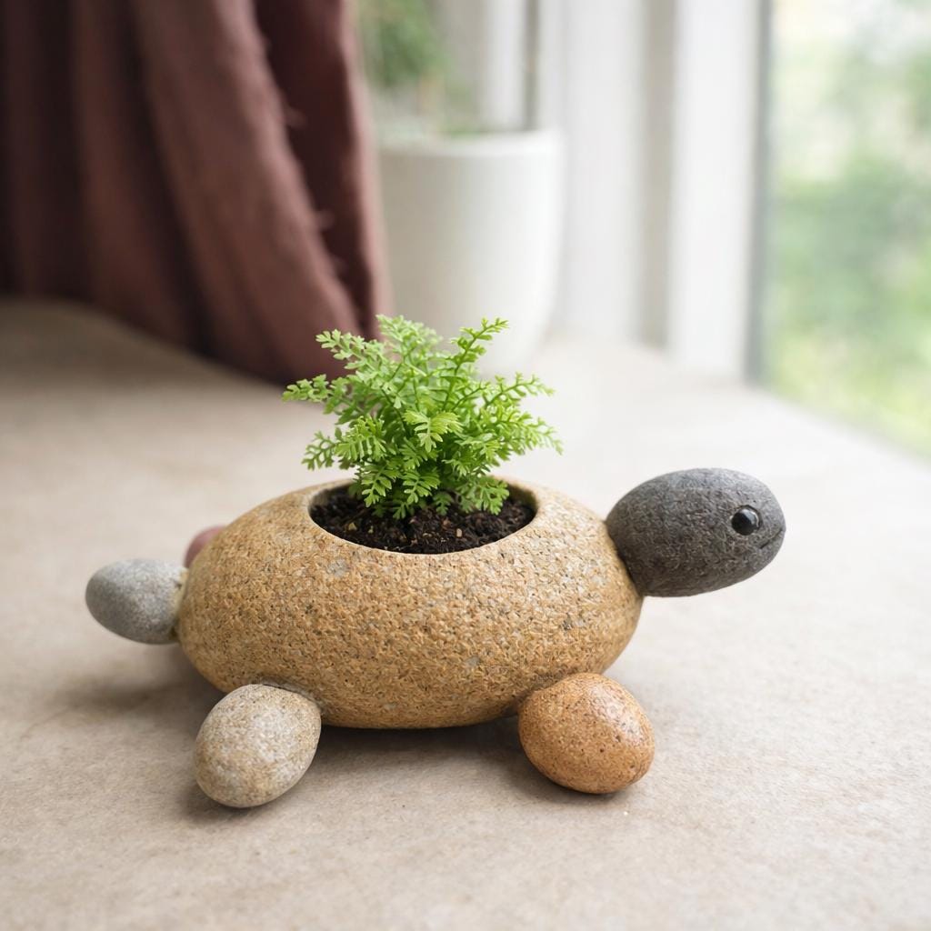 Sea Turtle Planter — Natural Stone Animal Succulent Pot – natural stone planter or floral display – product detail