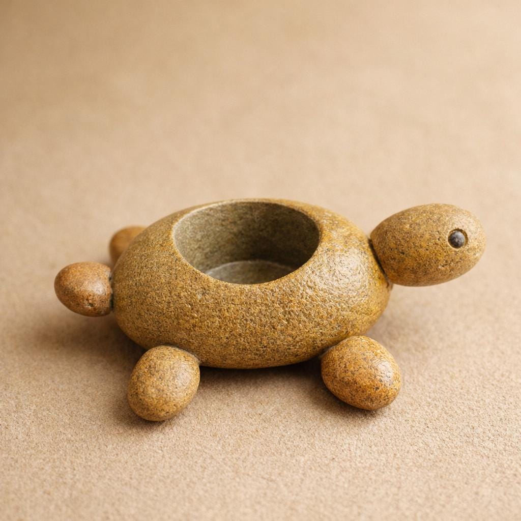 Aquarium Decor Turtle Planter – natural stone aquarium accessory – detail view