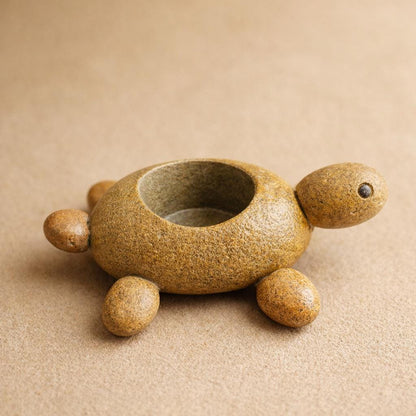 Aquarium Decor Turtle Planter – natural stone aquarium accessory – detail view