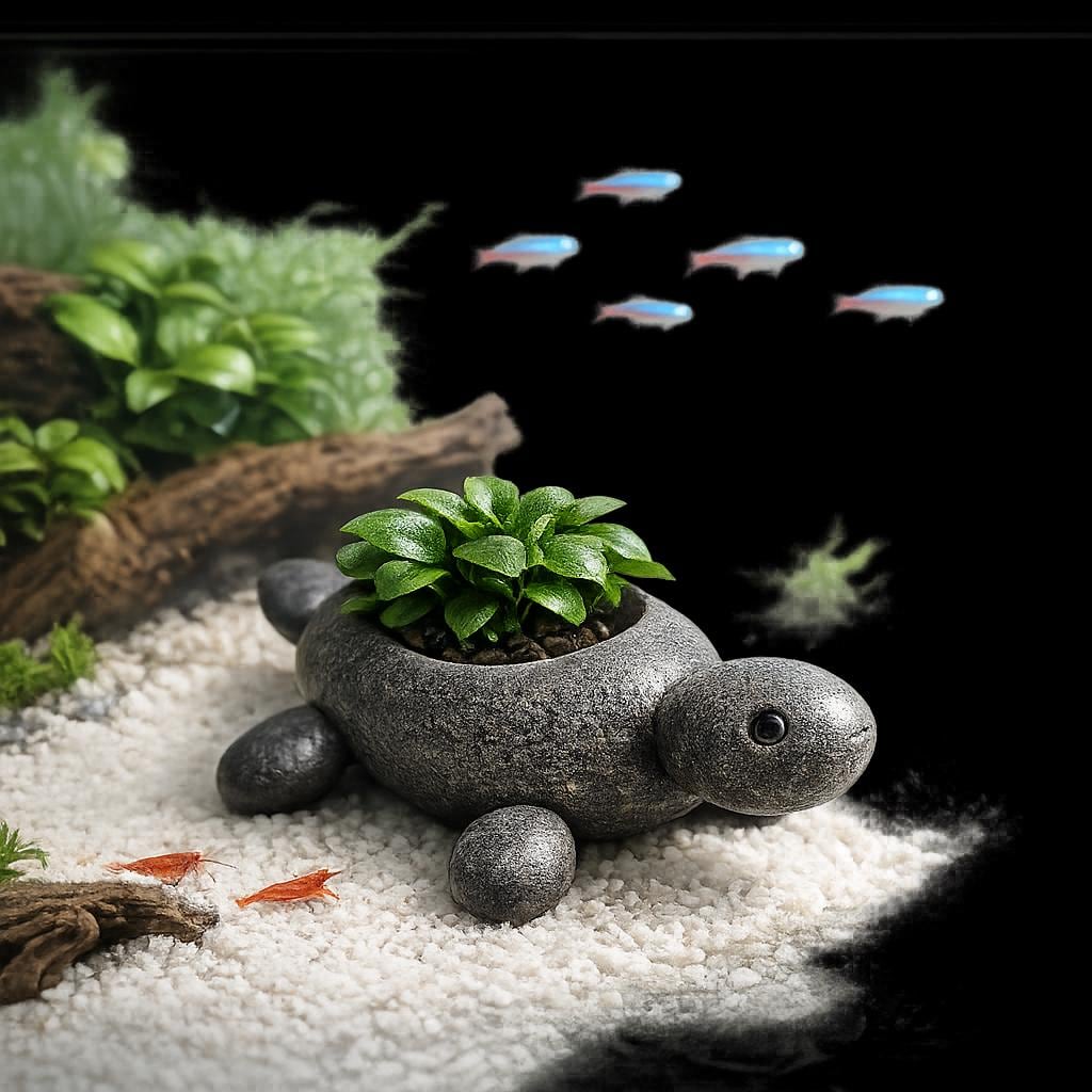 Aquarium Decor Turtle Planter – natural stone aquarium accessory – product detail