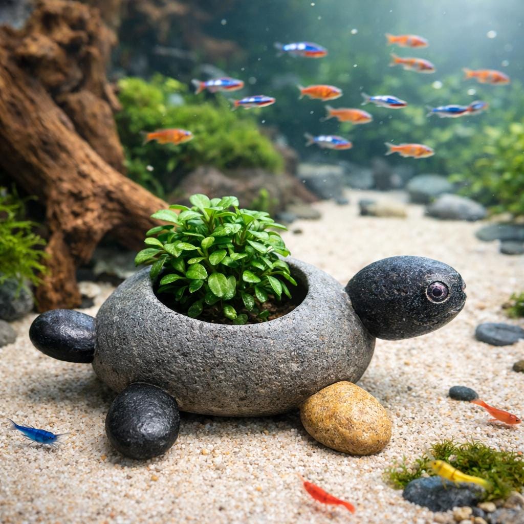 Aquarium Decor Turtle Planter – natural stone aquarium accessory – product detail