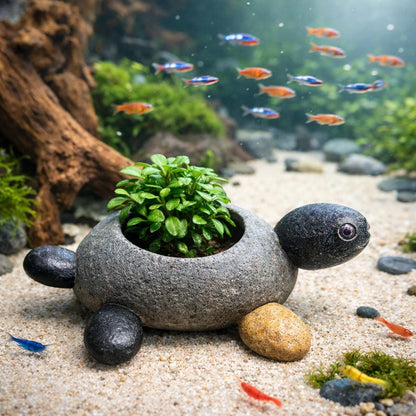 Aquarium Decor Turtle Planter – natural stone aquarium accessory – product detail