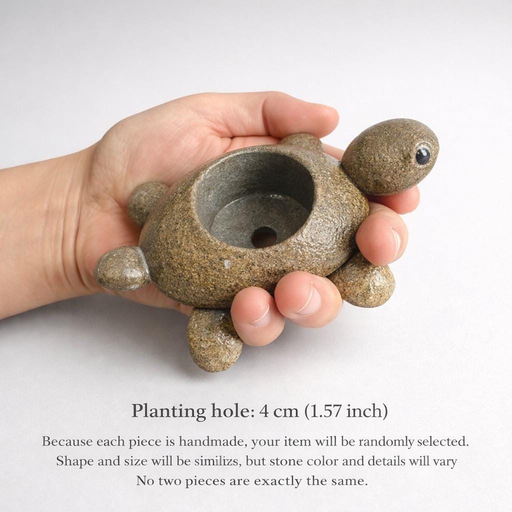 Aquarium Decor Turtle Planter – natural stone aquarium accessory – alternate product view