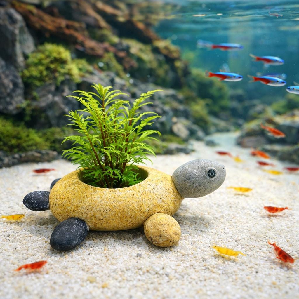 Aquarium Decor Turtle Planter – natural stone aquarium accessory – primary product view