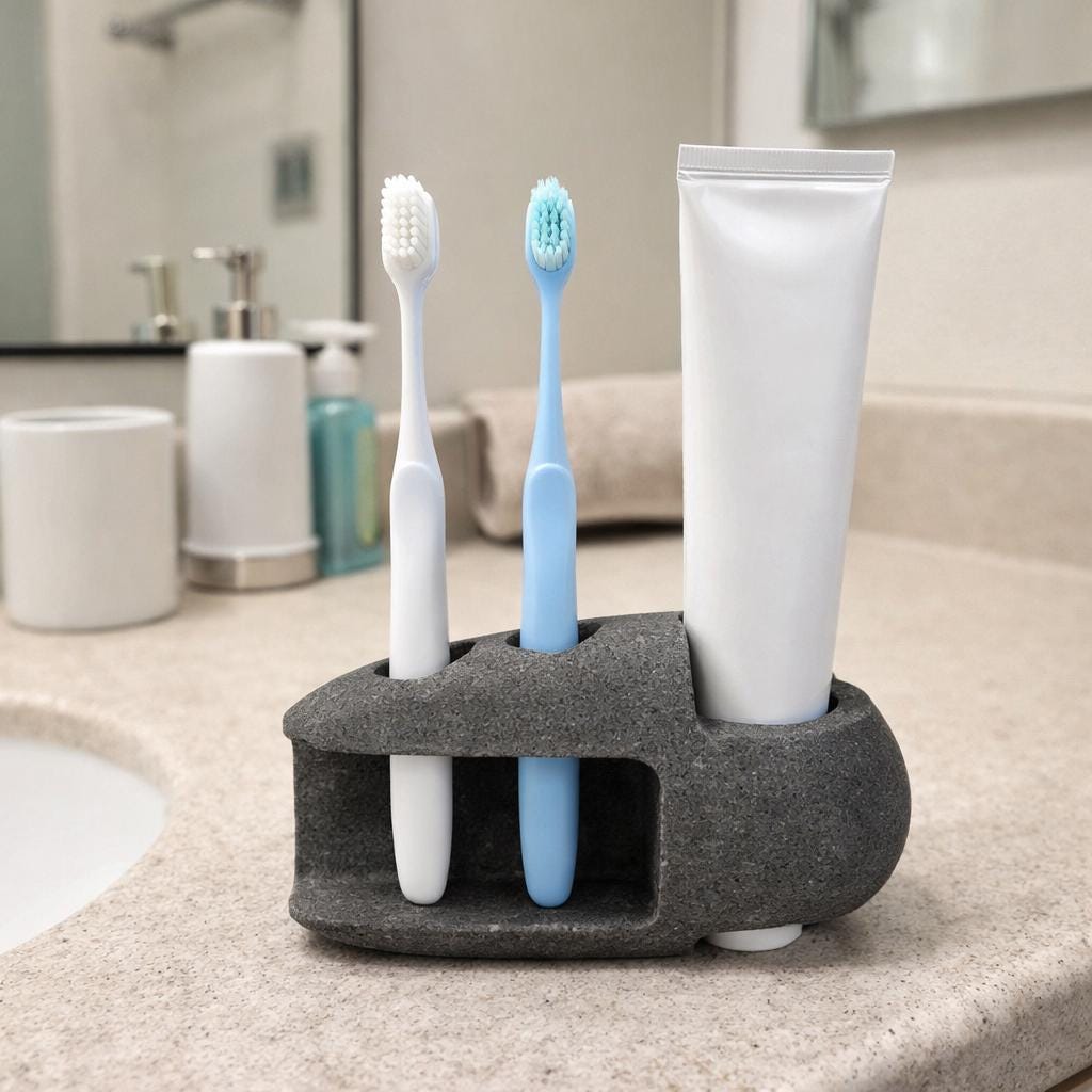 Toothbrush & Toothpaste Organizer – natural stone bathroom accessory – alternate view