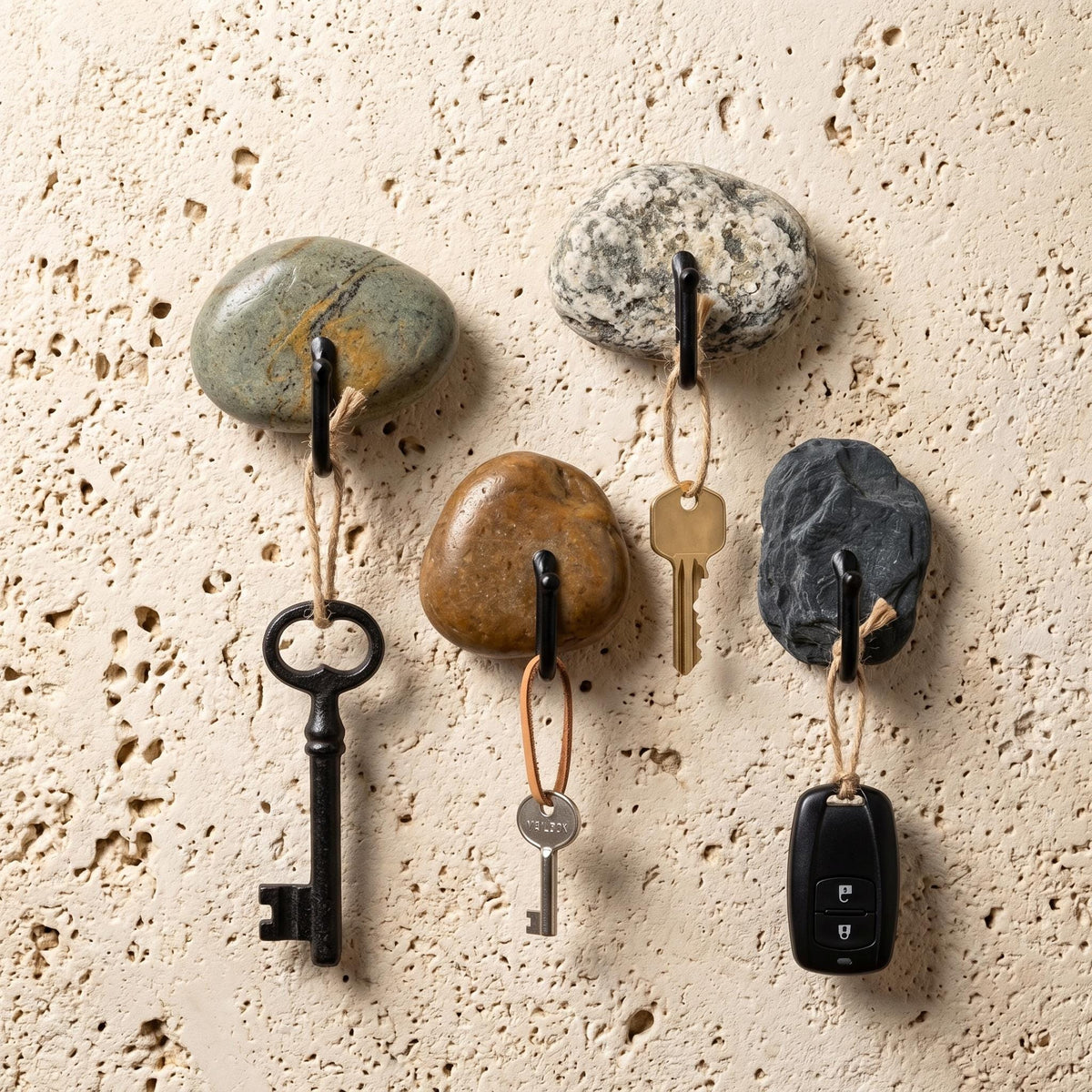 Rustic Key Holder – natural stone wall hook or rack – detail view