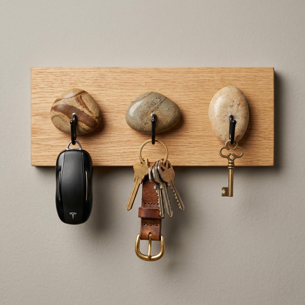 Rustic Key Holder – natural stone wall hook or rack – alternate angle