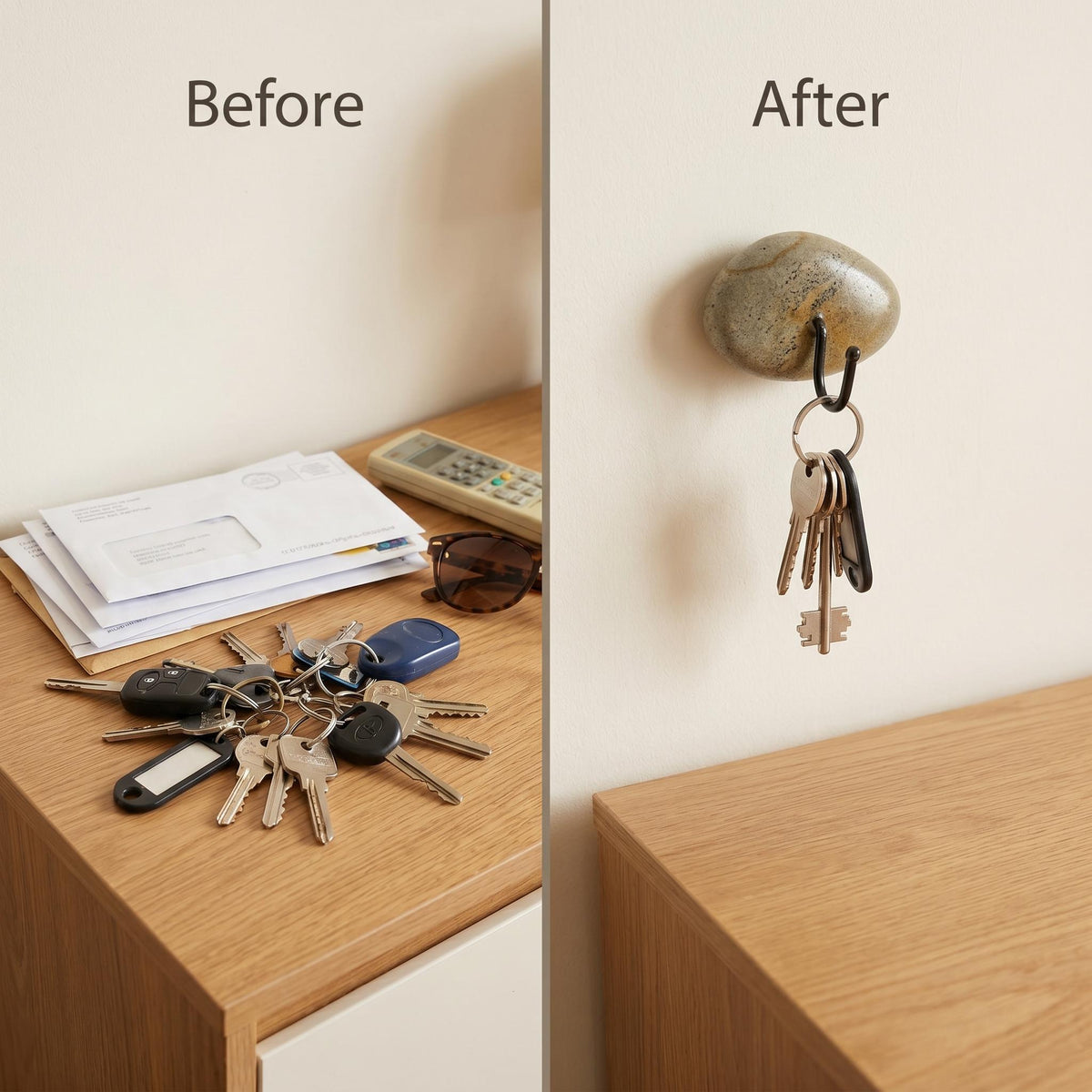 Rustic Key Holder – natural stone wall hook or rack – alternate view