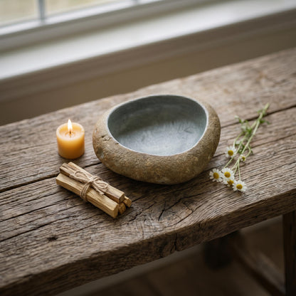 Natural Stone Offering Bowl For Meditation Altar – natural stone mindful home accent – alternate product view