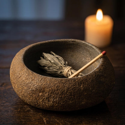 Natural Stone Offering Bowl For Meditation Altar – natural stone mindful home accent – alternate angle