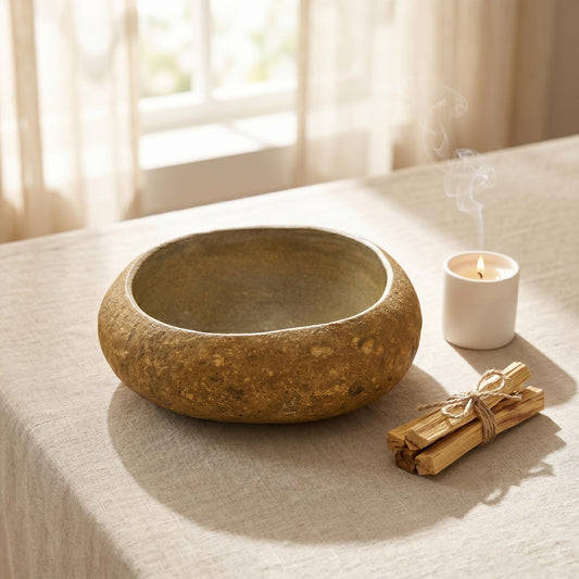 Natural River Stone Prayer Bowl – natural stone mindful home accent – alternate product view
