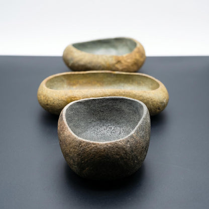 Natural River Stone Prayer Bowl – natural stone mindful home accent – alternate view