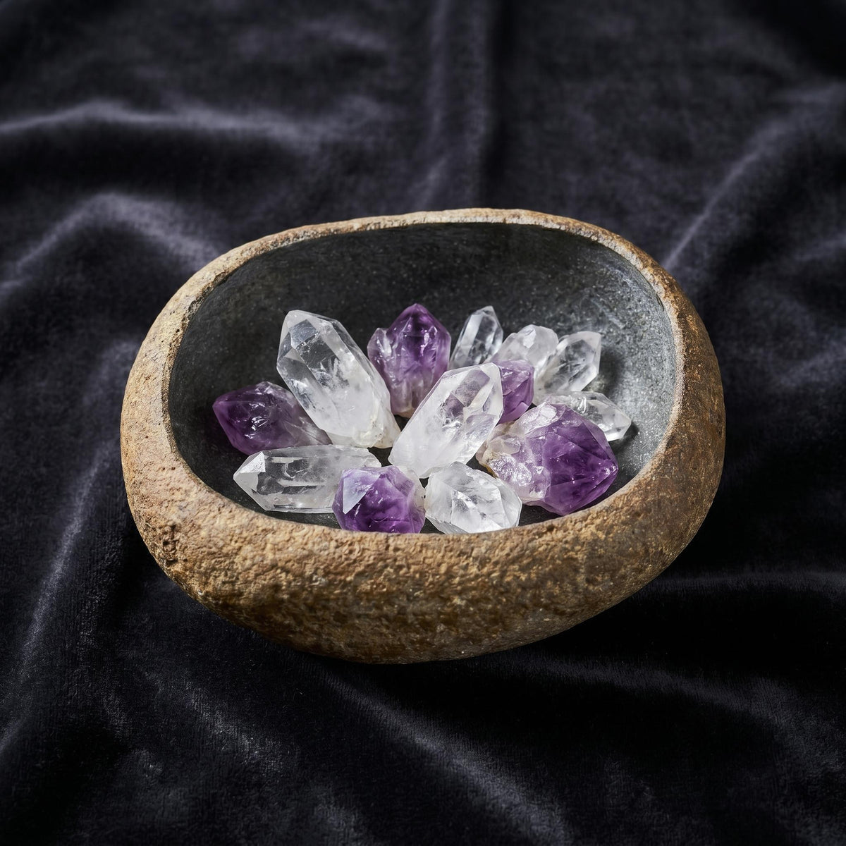 Natural River Stone Prayer Bowl – natural stone mindful home accent – alternate angle