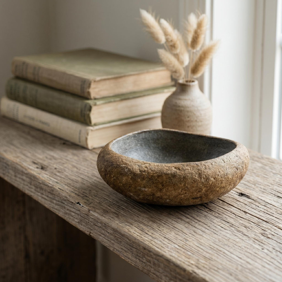 Crystal Bowl - Handmade River Stone Bowl For Crystal Storage – natural stone mindful home accent – detail view