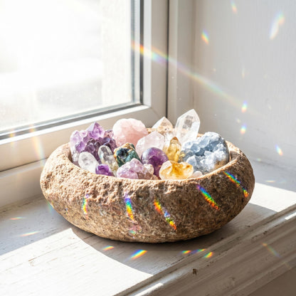 Crystal Bowl - Handmade River Stone Bowl For Crystal Storage – natural stone mindful home accent – product detail