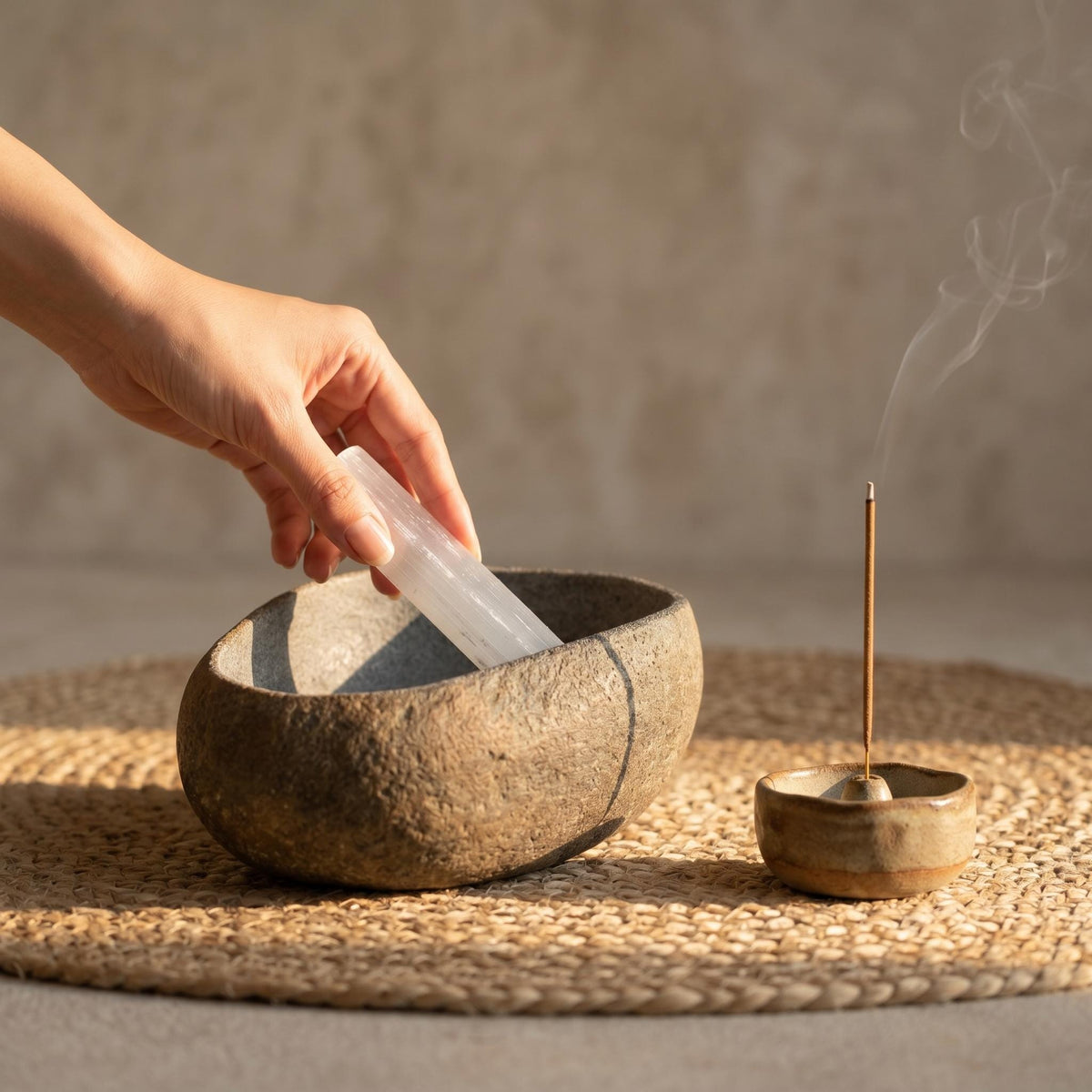 Crystal Bowl - Handmade River Stone Bowl For Crystal Storage – natural stone mindful home accent – alternate product view