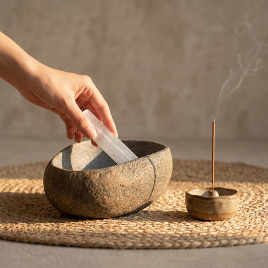 Crystal Bowl - Handmade River Stone Bowl For Crystal Storage – natural stone mindful home accent – alternate product view