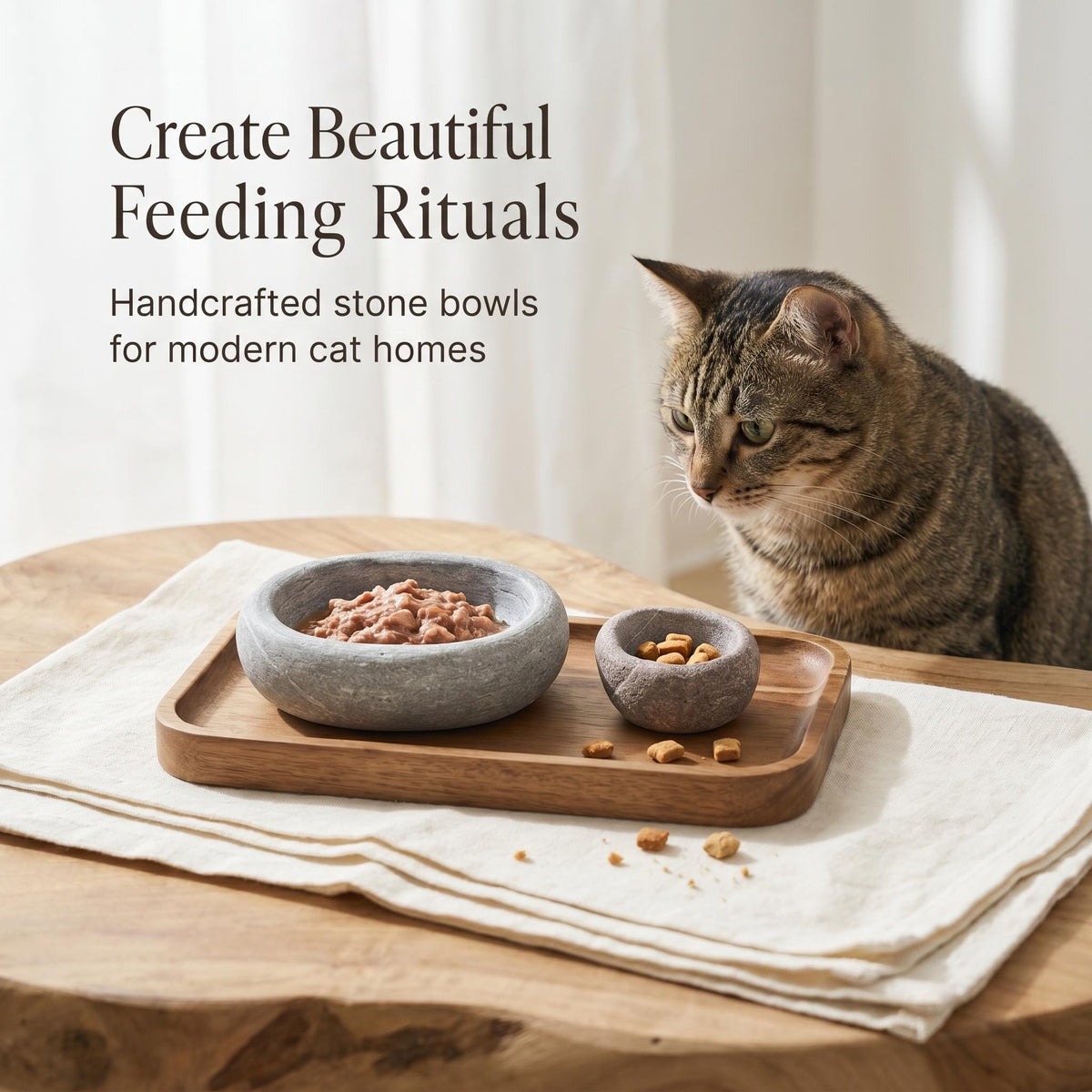 Tiny Cat Bowls - Natural Stone Dish For Freeze Dried Treats – natural stone bird and wildlife accessory – alternate angle