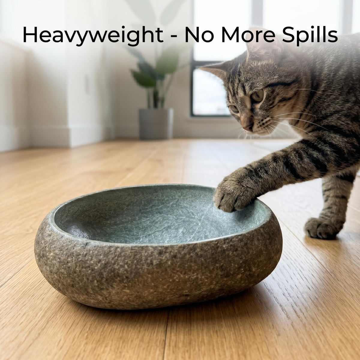 Cat Food Bowl - Heavy Natural Stone No Spill Cat Bowl For Dry – natural stone bird and wildlife accessory – alternate angle