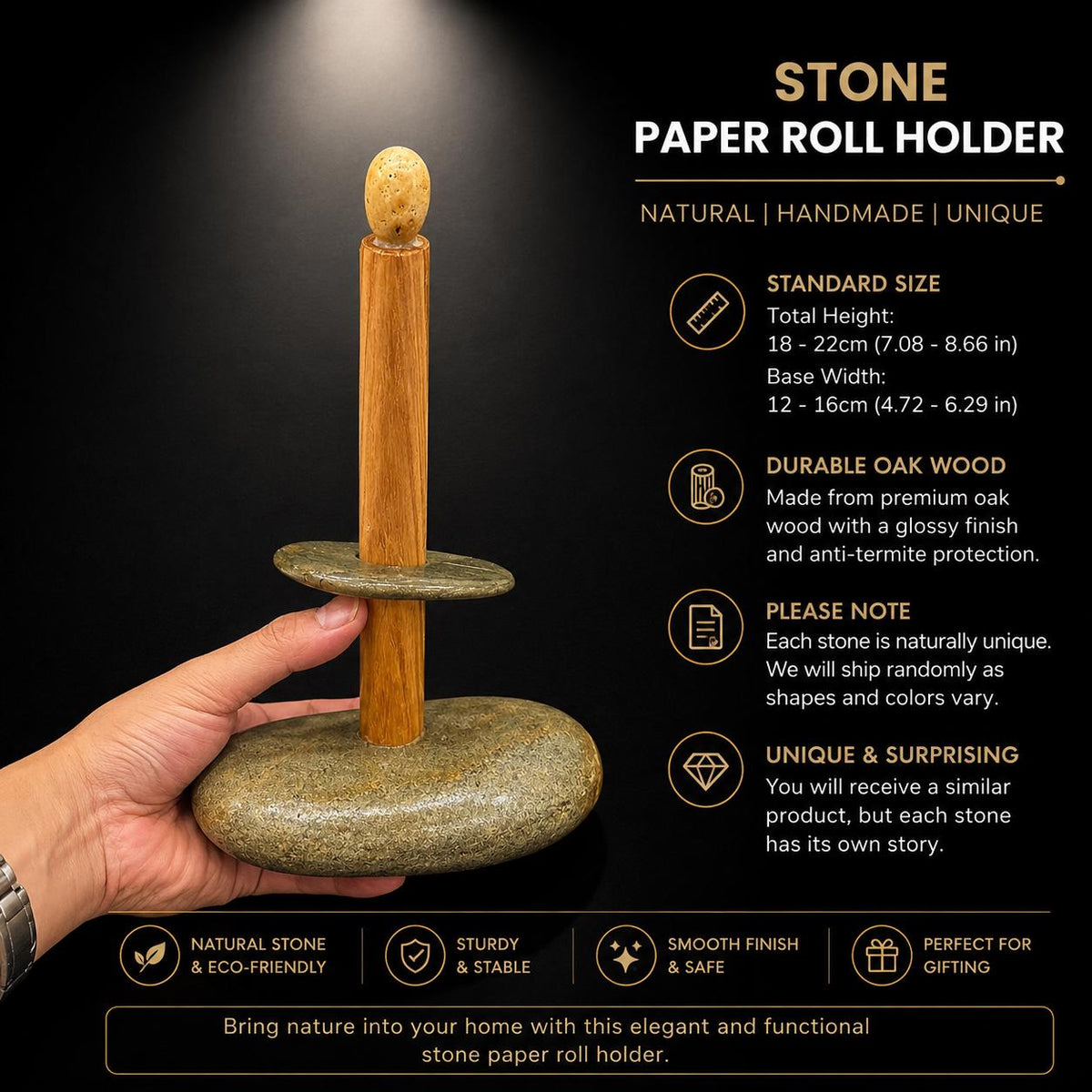Toilet Paper Holder Stone – natural stone bathroom accessory – alternate product view