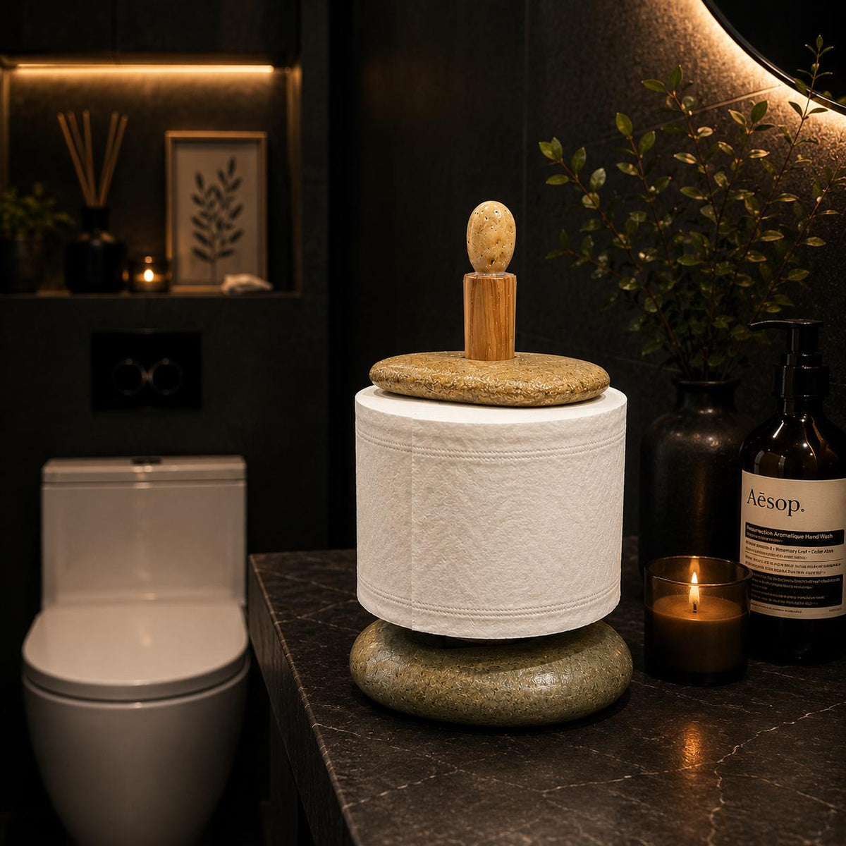 Toilet Paper Holder Stone – natural stone bathroom accessory – primary product view